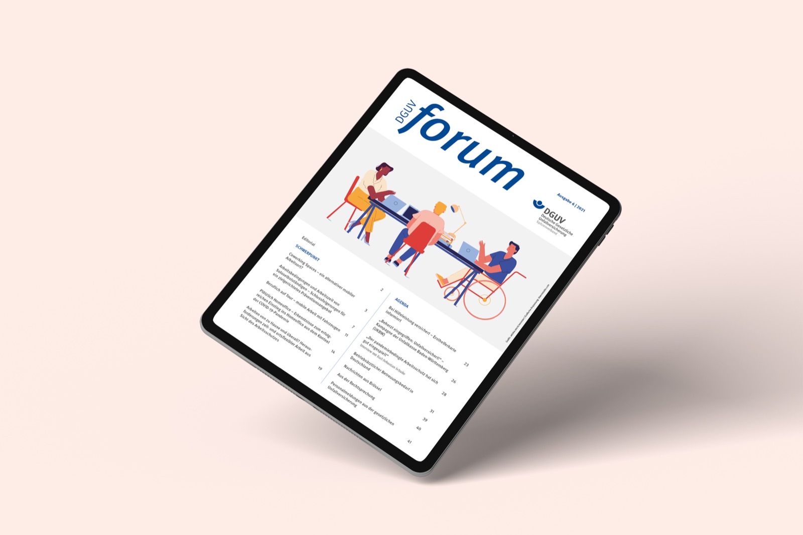 Die Titelseite des DGUV Forum auf einem iPad