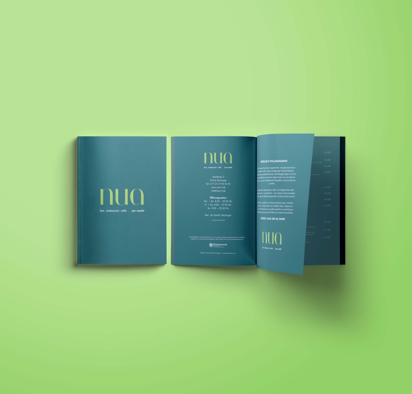 Branding NUA: Getränkekarte, Mockup