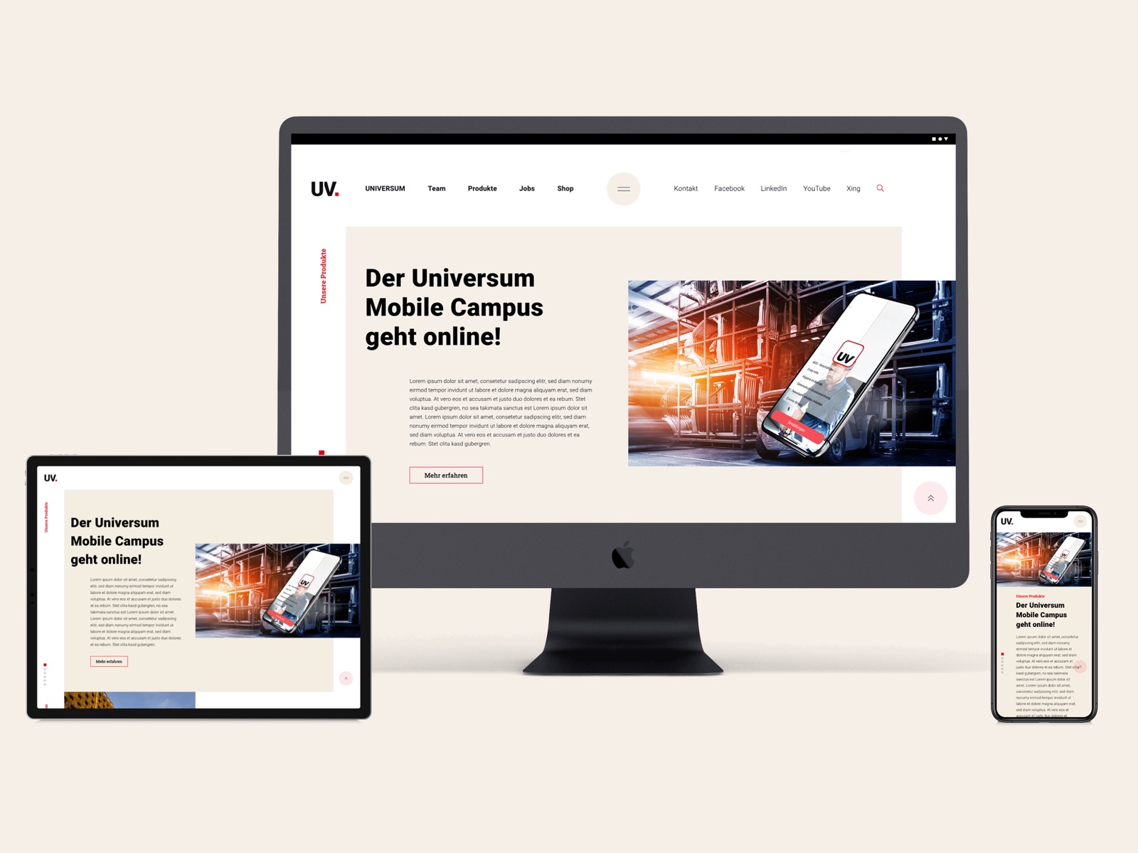 Universum Website: Portfolio, Mockup