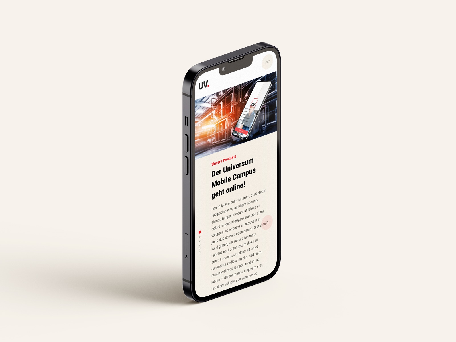 Universum Website: Smartphone-Ansicht, Mockup