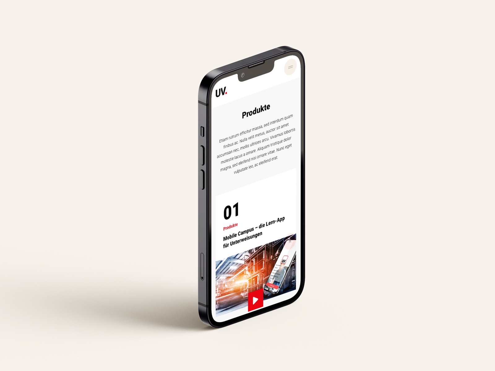 Universum Website: Smartphone-Ansicht