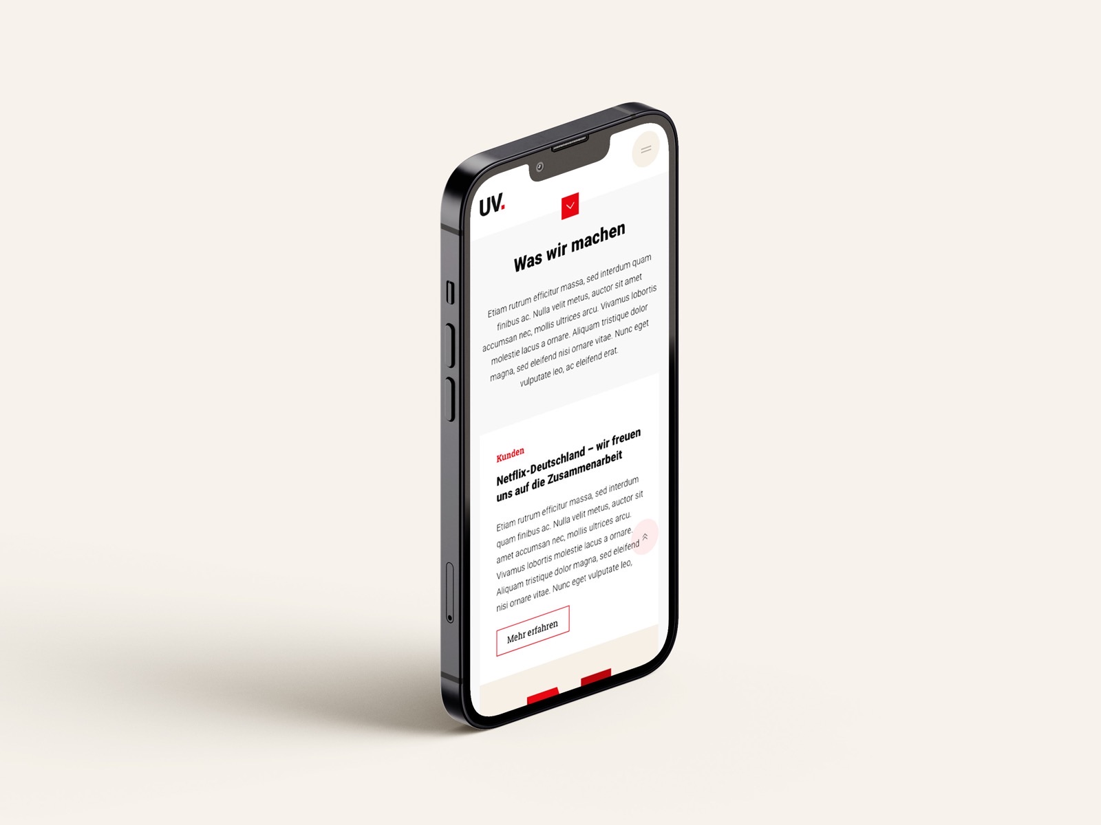 Universum Website: Smartphone-Ansicht