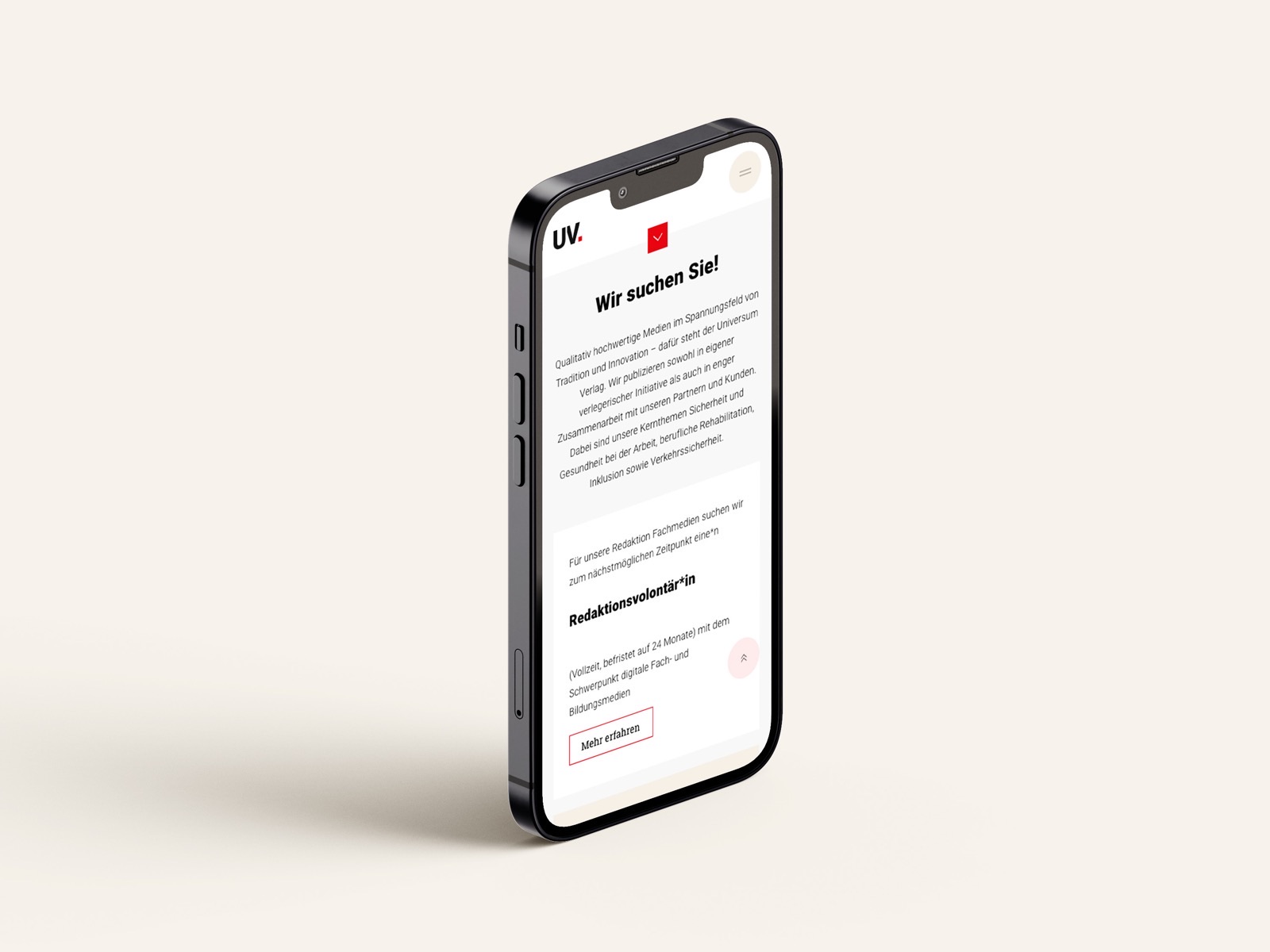 Universum Website: Smartphone-Ansicht