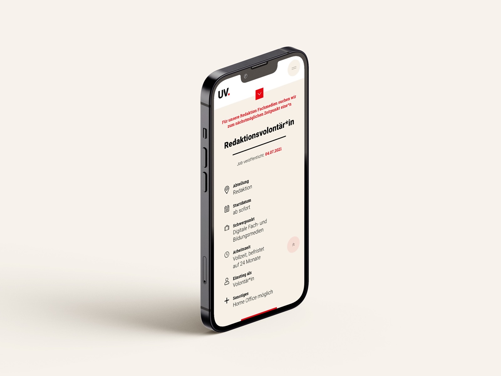 Universum Website: Smartphone-Ansicht